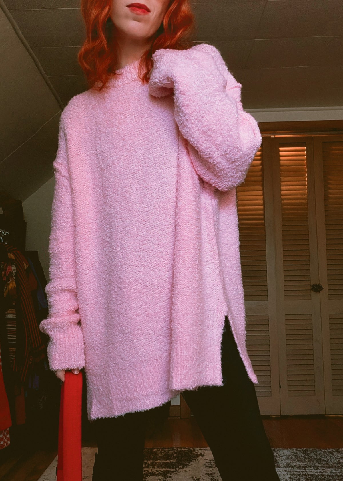 Candy Pink Nubby Knit Oversized Sweater