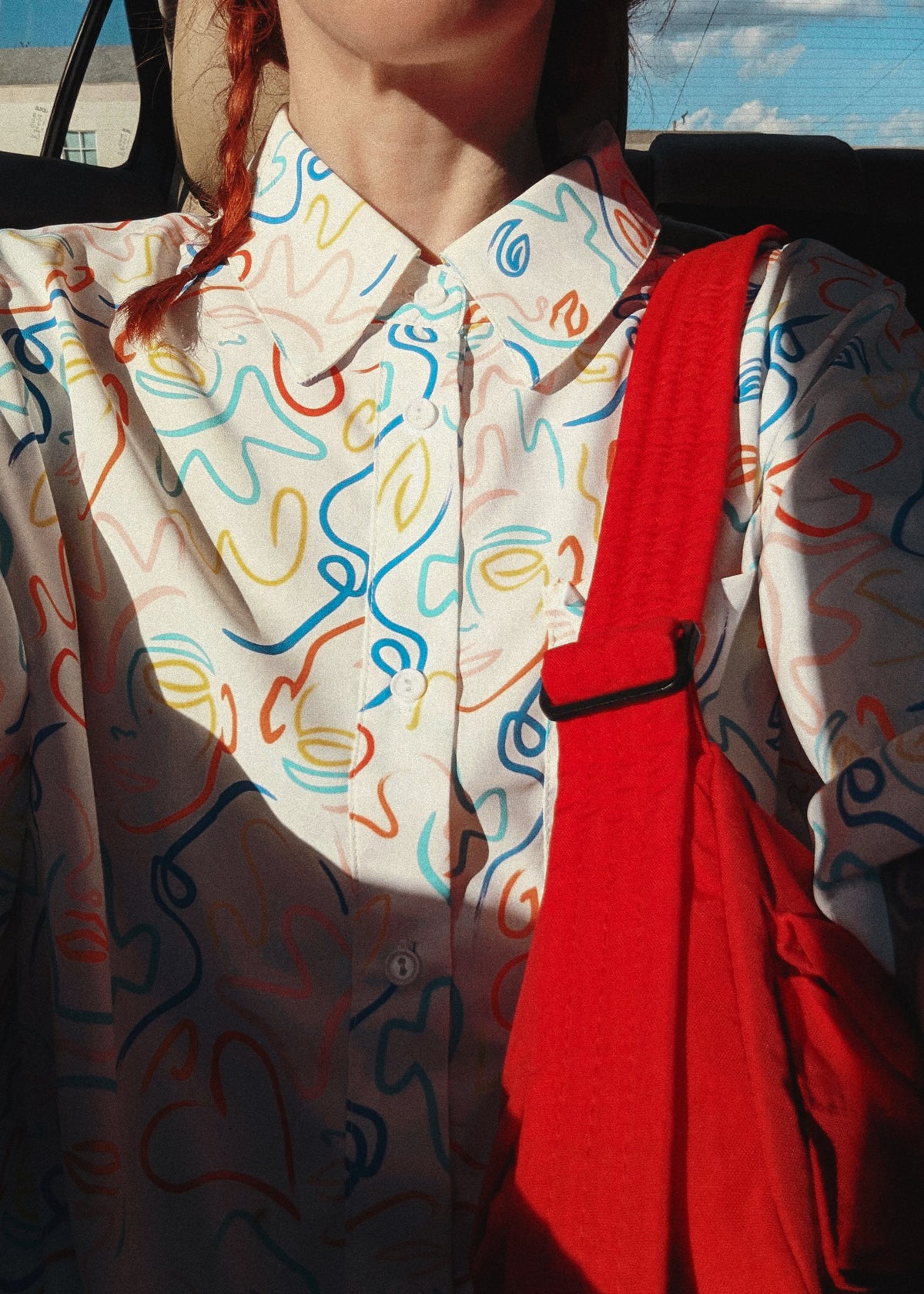 Abstract Faces Oversized Button Up Shirt