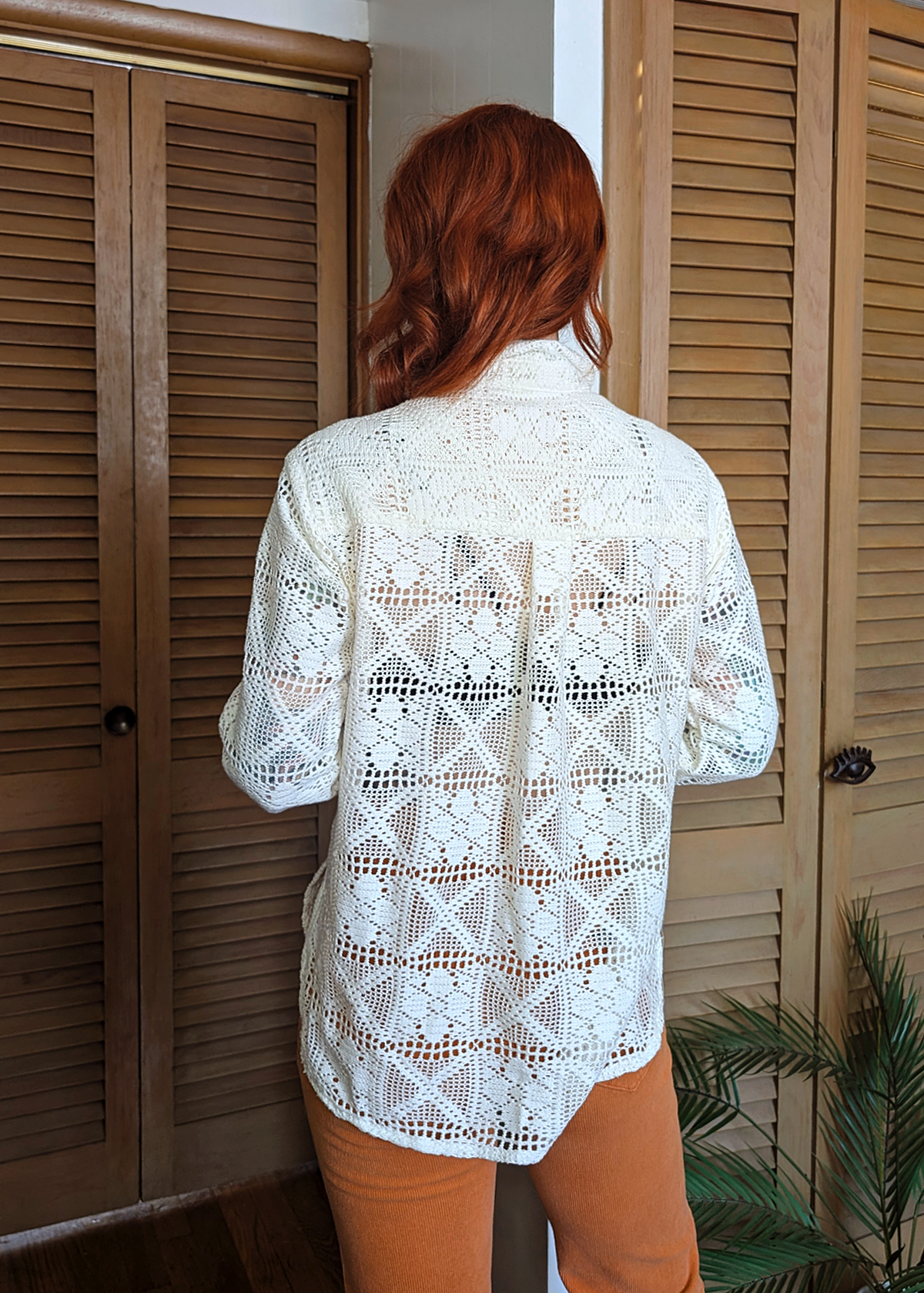 Ivory Floral Lacey Button Down Blouse by Little Lies - back view