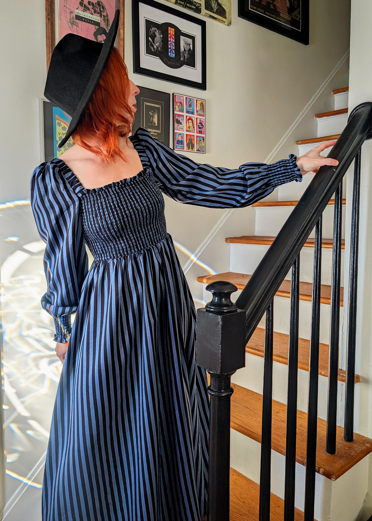 Lydia Black and Blue Stripe Midi Dress