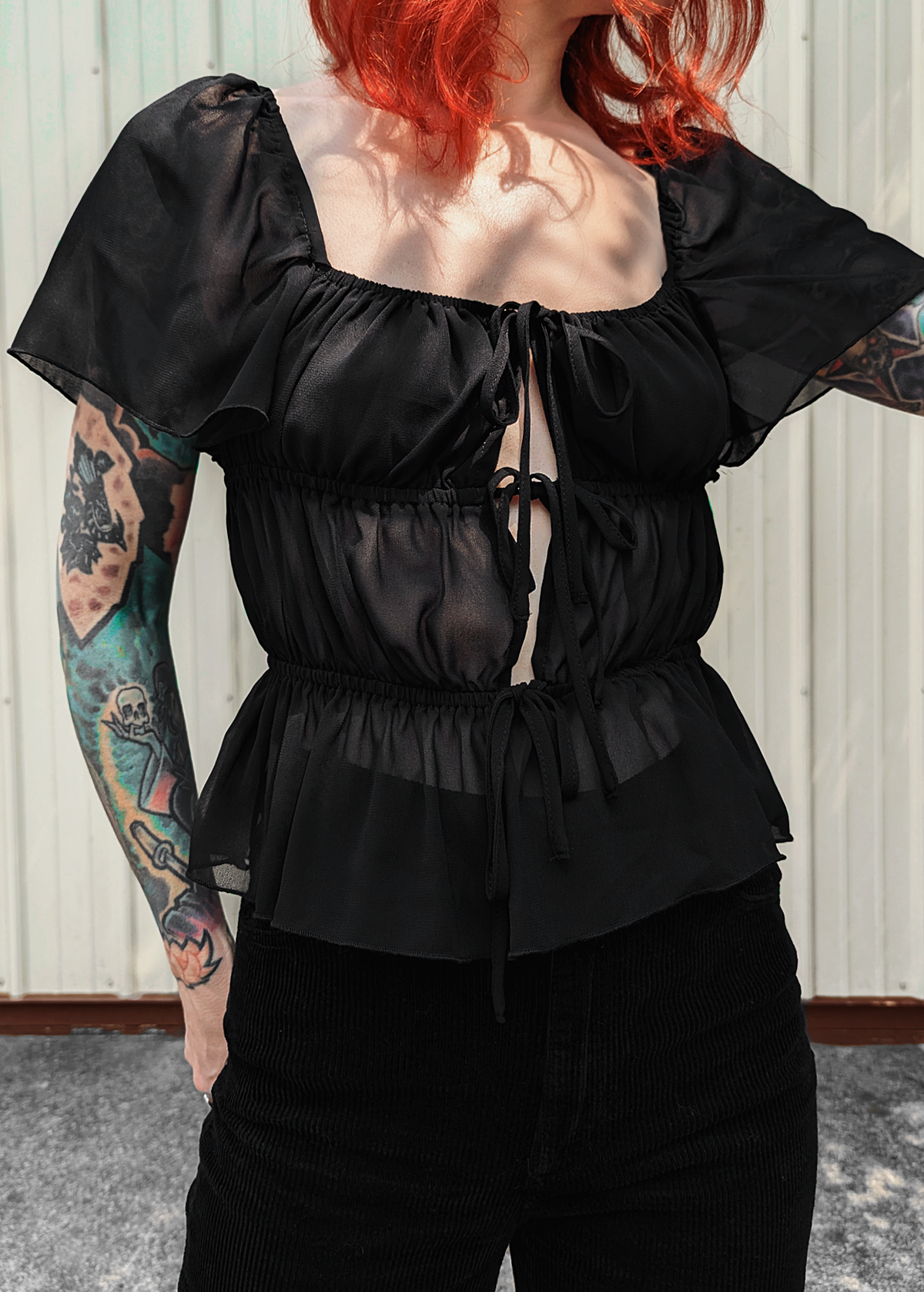 Vienna Black Chiffon Tie Front Top