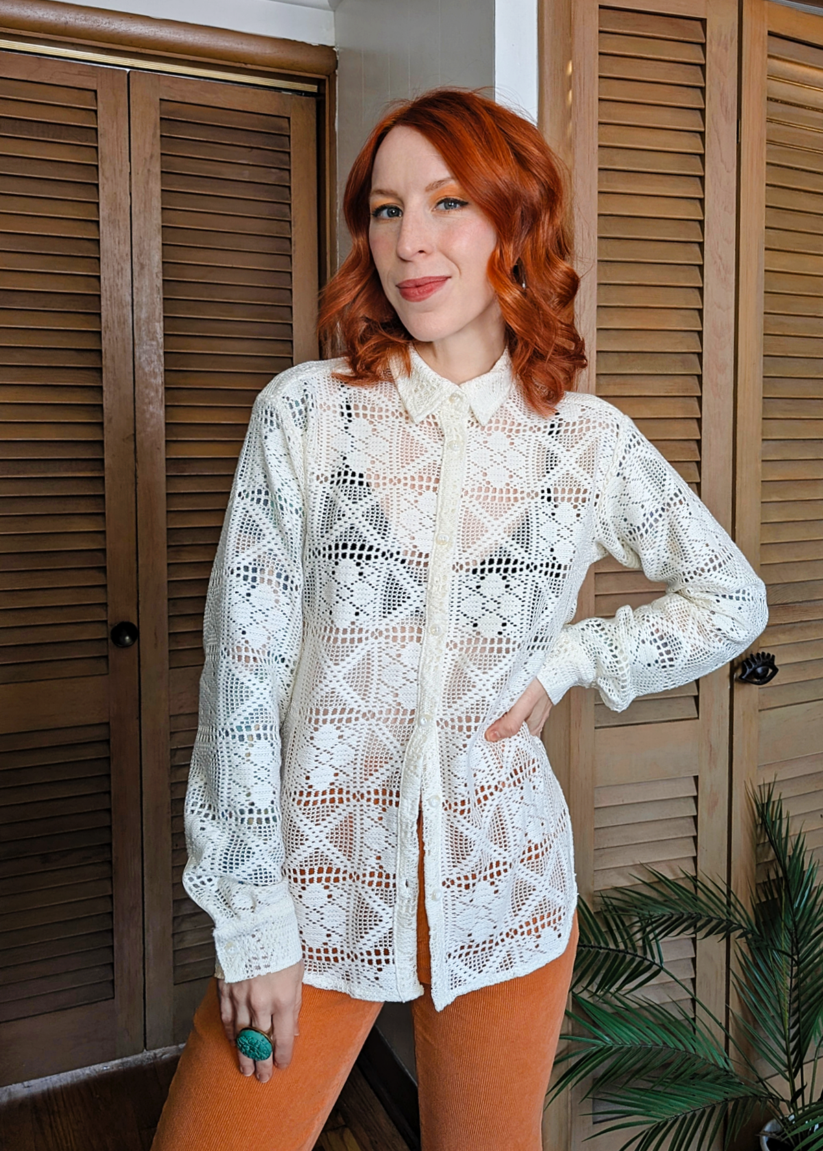 Ivory Floral Lacey Button Down Blouse by Little Lies