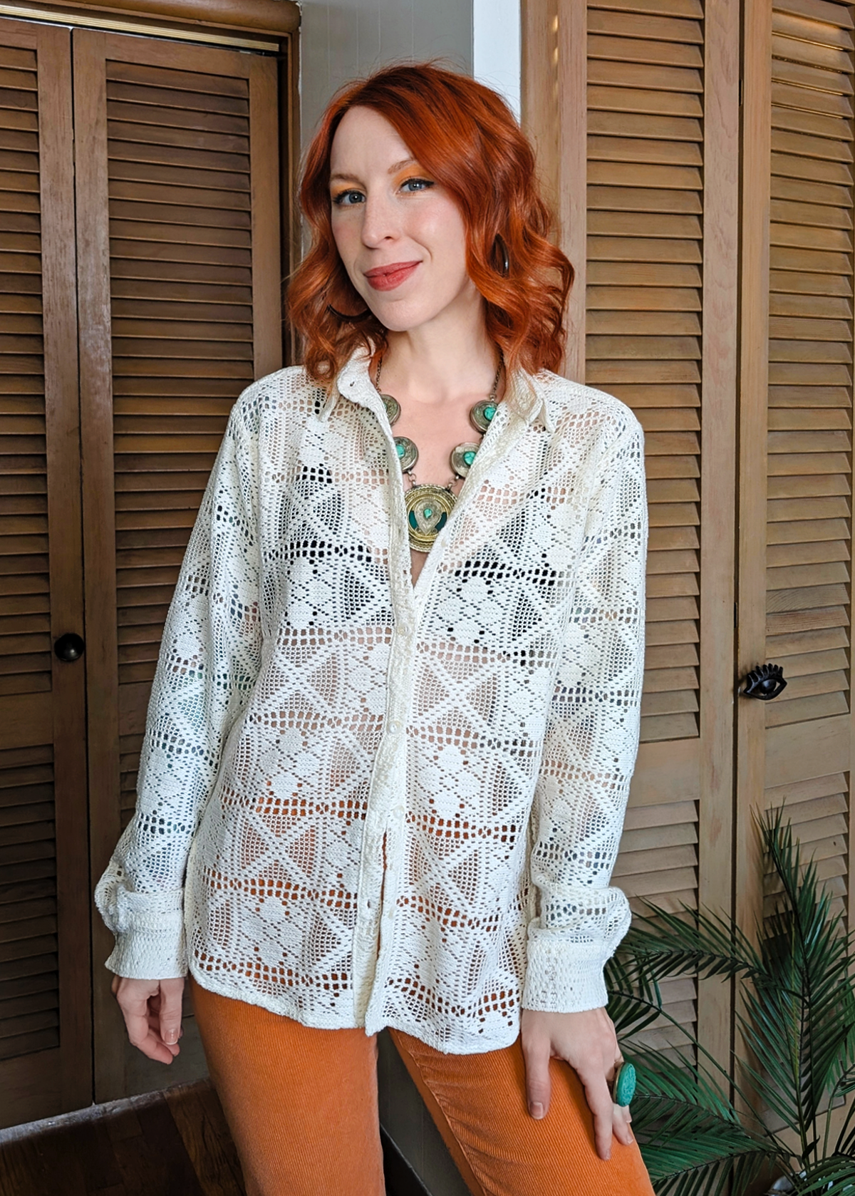 Ivory Floral Lacey Button Down Blouse by Little Lies