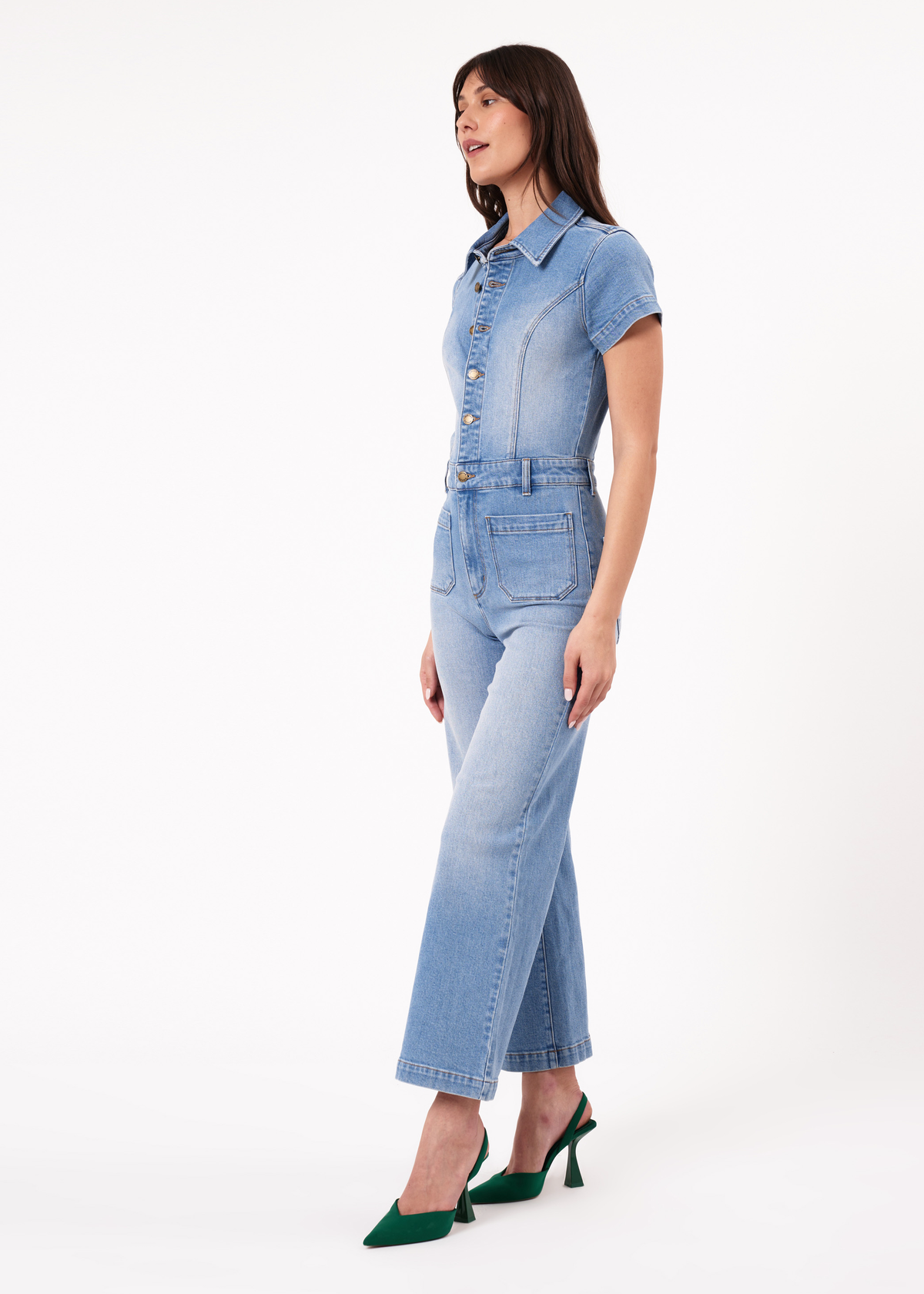 70s vibes with the Rolla's Ranch Blue Faded Denim Sailor Wide Leg Jumpsuit