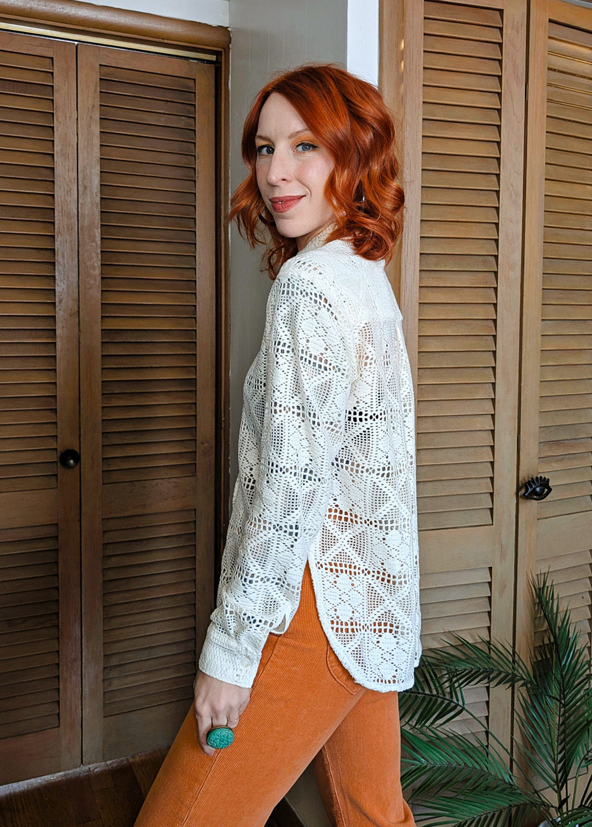 Ivory Floral Lacey Button Down Blouse by Little Lies